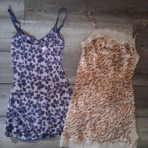 Victoria Secret Lingerie Lot of 2 Nightie Slip Dress XS  Lace + Animal Print